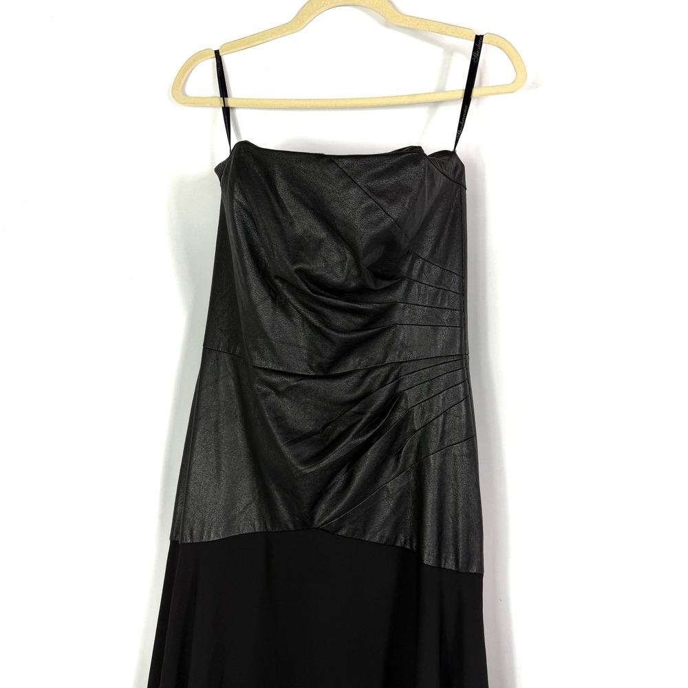 Shoshanna Rustin Faux Leather Gown Black Chiffon Bustier Dress Sz 6 - Picture 6 of 11